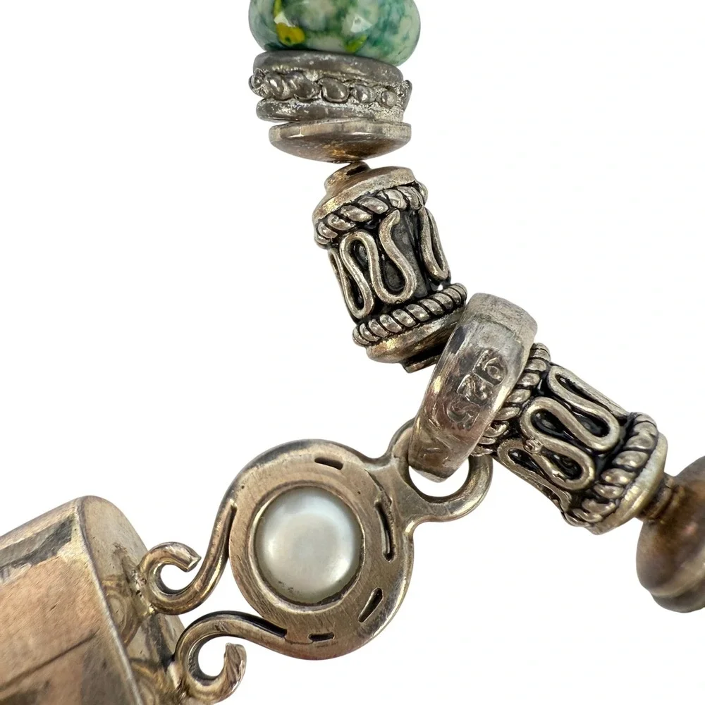 Artisan Sterling 925 Amazonite Pendant Tree Agate Necklace‎ Mother Pearl Set